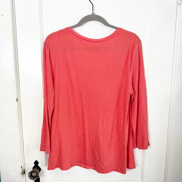 Garnet Hill Linen Modal Blend Scoop Neck 3/4 Sleeve Top T-Shirt Bright Large L - Picture 8 of 10